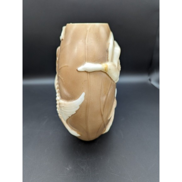 Antique Phoenix Glass Pillow Vase Cream White 3D Geese Swans Flying - Picture 4 of 12